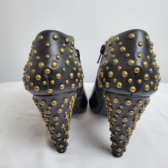 Open Toe Black Heels with Gold studded Heels - Picture 6 of 8